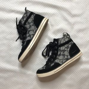 black and gray coach high top sneakers
